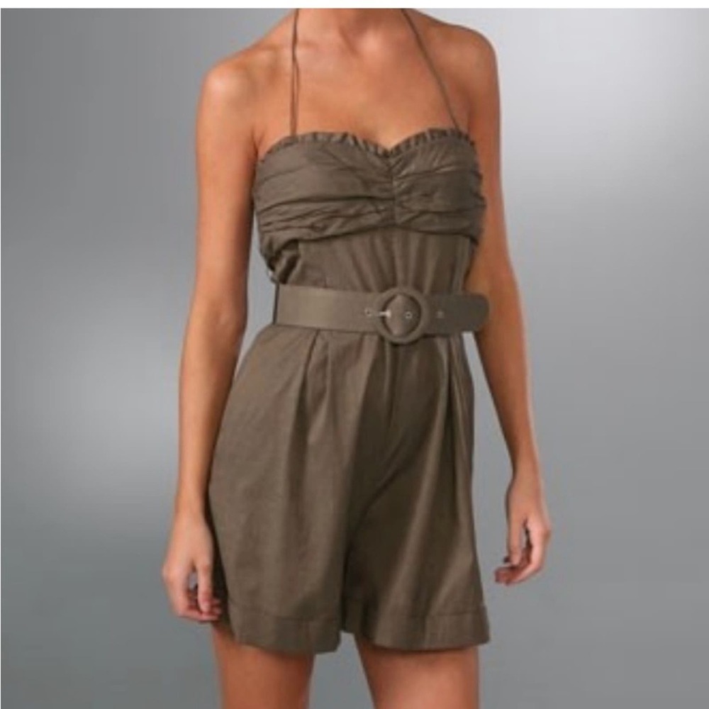 Alice + Olivia Army Green Silk Blend Halter Romper Size Small